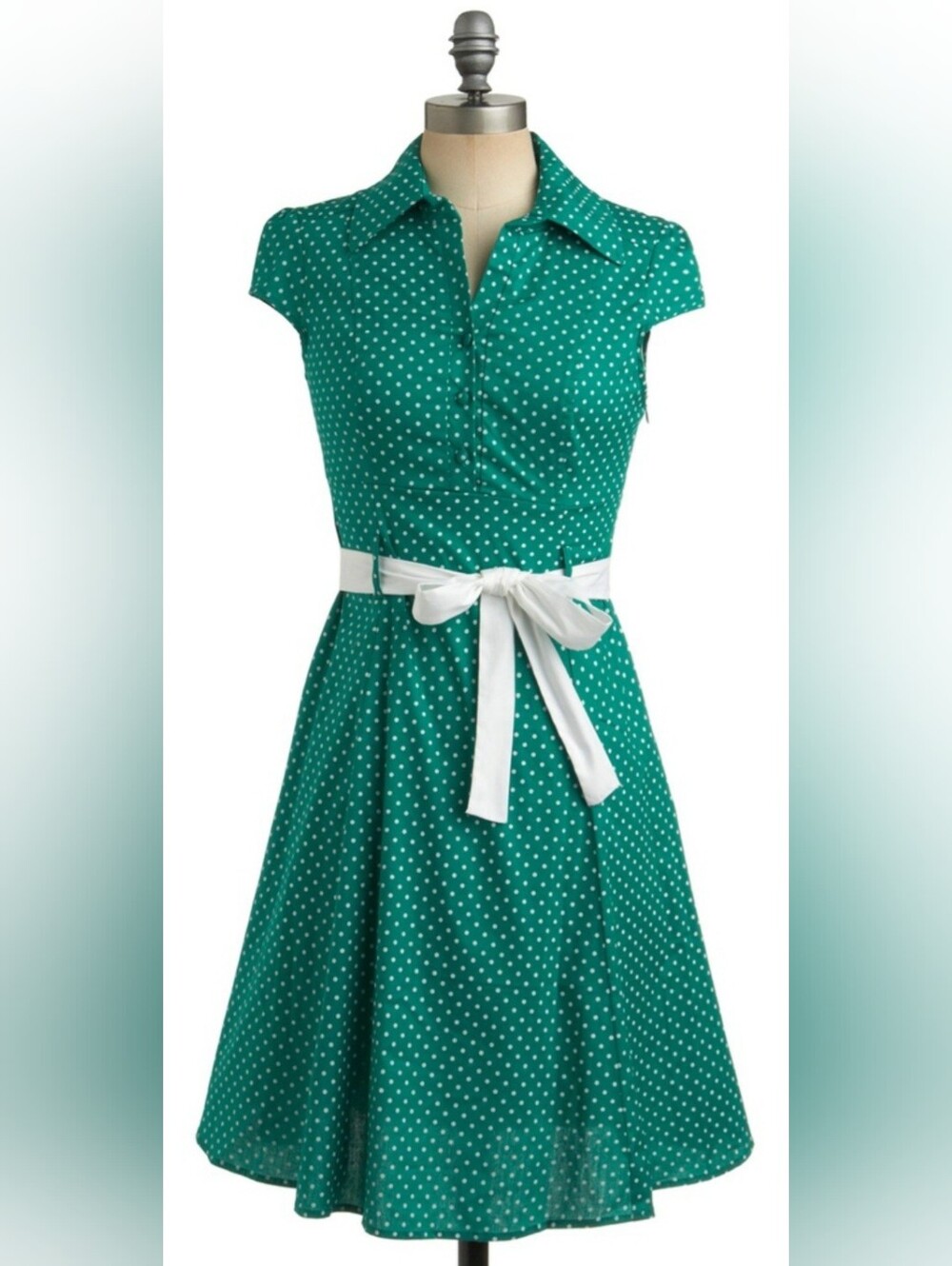 Vintage Tropical Wear Retro Rockabilly Swing Dress Polk-a-Dot 💚 Large~Beautiful